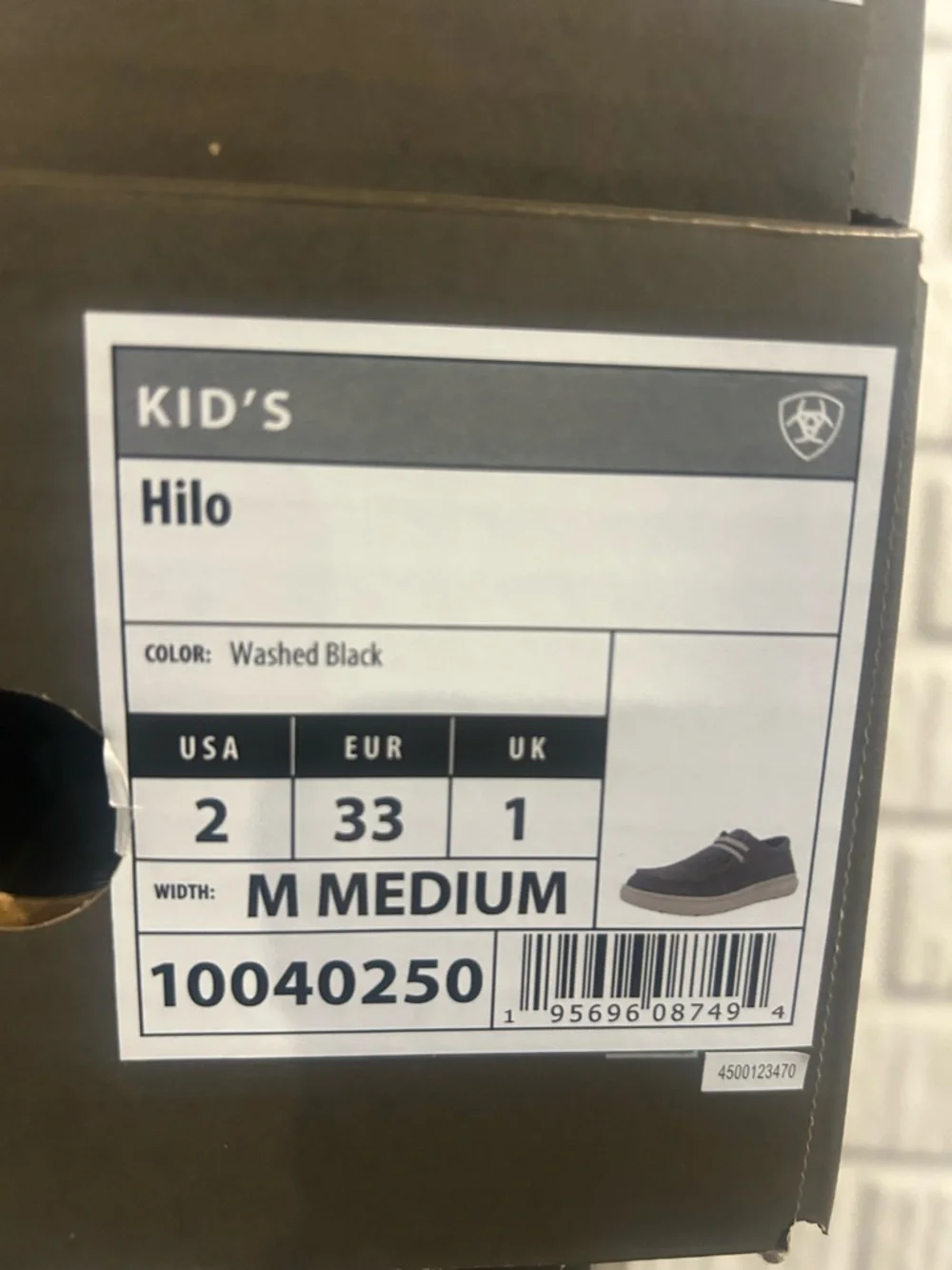 Ariat Kids Canvas Slip On Hilo Casual Shoe in Washed Black Color(Grey)